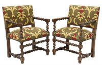 (2) FRENCH LOUIS XIII STYLE UPHOLSTERED FAUTEUILS