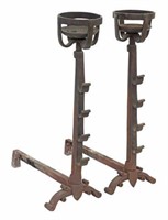 CONTINENTAL CAST IRON ANDIRONS WITH PORT WARMERS