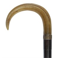 VINTAGE HORN HANDLED SPRING-OPERATED SWORD CANE