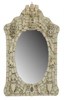 FRENCH HERALIDIC TILED & CARVED BONE WALL MIRROR