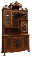 ART NOUVEAU CARVED WALNUT STAINED-GLASS SIDEBOARD