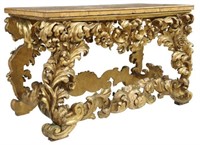 ITALIAN BAROQUE MARBLE-TOP GILTWOOD CONSOLE TABLE