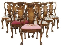 (10) CHIPPENDALE STYLE BURLWOOD DINING CHAIRS