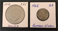 Coins: 1925 Buffalo Nickel & 1978 Ike Dollar