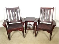 (3 pc.) Arts & Crafts Style Rocking Chairs, Table