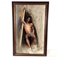Framed Nude Man  Oil On Canvas
