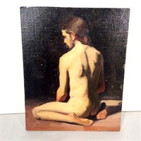 Unframed Nude Man, Oil on Board