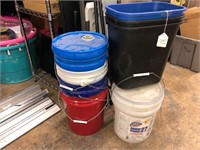 Pro floor polish, 3 garbage cans 5 buckets