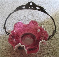 Fenton glass cranberry ruffle edge brides bowl in