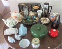 Collection of glassware including covered dish,
