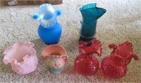 Group of ruffle edge vases, (1) Hall vase, etc.