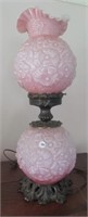 Glass floral design electric table lamp with