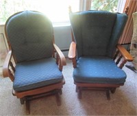 (2) Wood glider chairs with cushions.