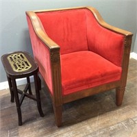 RED VELVET ARM CHAIR & SMALL TABLE