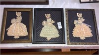 Lot of 3 framed ribbon dolls 10-1/2”x 8-1/2”