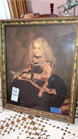 Blonde little girl with a peach portrait framed