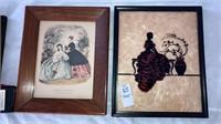 2 framed antique pictures silhouette & fashion