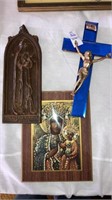 Catholic religious lot-Art Deco blue crucifix,