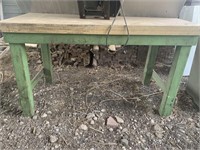 Wooden shelf, work table, & chair