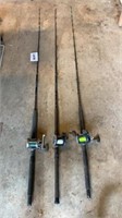 3 fishing rods & reels incl. Shakespeare Ugly