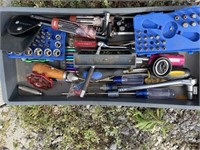 TOOL BOX WITH SCREW DRIVERS, SOCKETS AND TOOLS