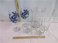 Glass Cream & Sugar, Glass Vases, & Hand Painted