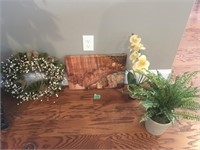 wreath, canvas print, artificial fern & orchid