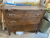 Vintage Tiger Wood Dresser & Contents