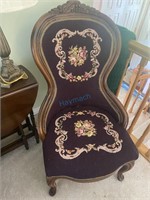 Antique Needlepoint Slipper Chair with Grapevine