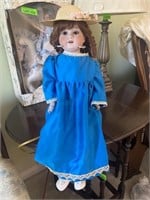 Vintage Porcelain Doll in Blue Dress