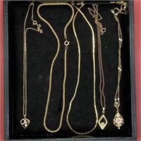 5 Gold Colored Necklaces with 3 Pendants