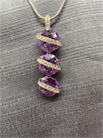 3 Stone Purple and Crystal Pendant by Nolan Miller