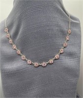 Pink Crystal Flower Costume Jewelry Necklace