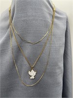 Dove Pendant with 2 Gold colored Necklaces