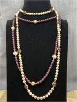 1 Silver and 1 Purple Beaded Necklaces