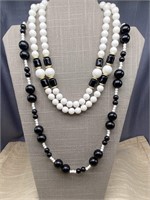 2 Black and White Beaded Necklaces