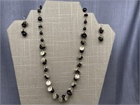 Necklace-Earring Set Black w Silver color