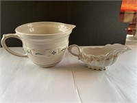 Longaberger Pottery bowl, gravy boat