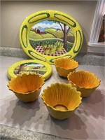 Ceramic sunflower bowls, etc