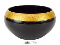 Vintage Black Art Glass Bowl w/ Gold Trim