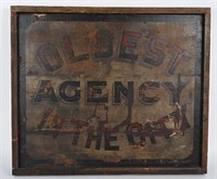 OLDEST AGENCY IN THE CITY PAINTED WOOD SIGN