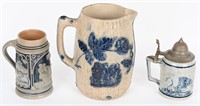 STONEWARE PITCHER & 2 MUGS