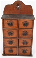 EARLY WOODEN 8 DRAWER SPICE CABINET