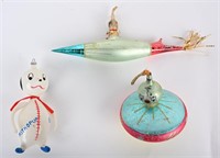 3- SPACE RELATED GLASS BLOWN CHRISTMAS ORNAMENTS