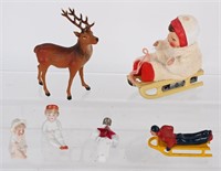 WINDUP CHILD ON SLED & OTHER CHRISTMAS ITEMS