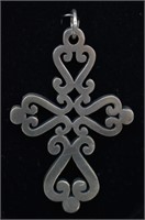 Heavy Sterling Silver Scroll Cross Pendant