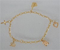 14k Gold Charm Bracelet w/ 5 Charms