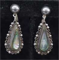 Vintage Sterling Silver Abalone Earrings - Screw