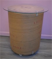 Industrial Wooden Spool Glass-top Side Table