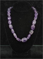 Carved Amethyst Bead Necklace